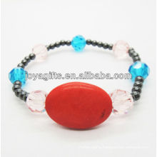 Ellipse red turquoise gemstone bracelet with crystal and hematite beads